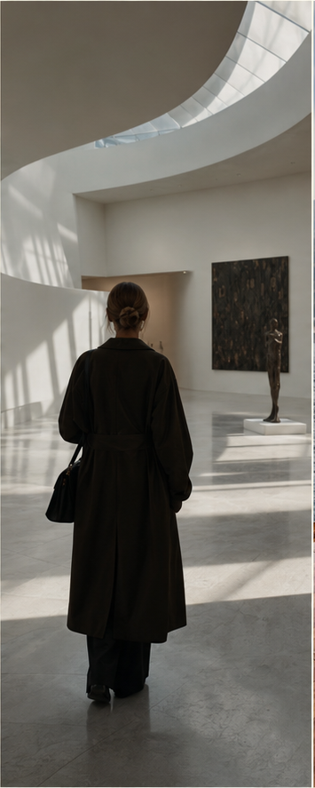 A woman taking a quiet solo visit to a museum