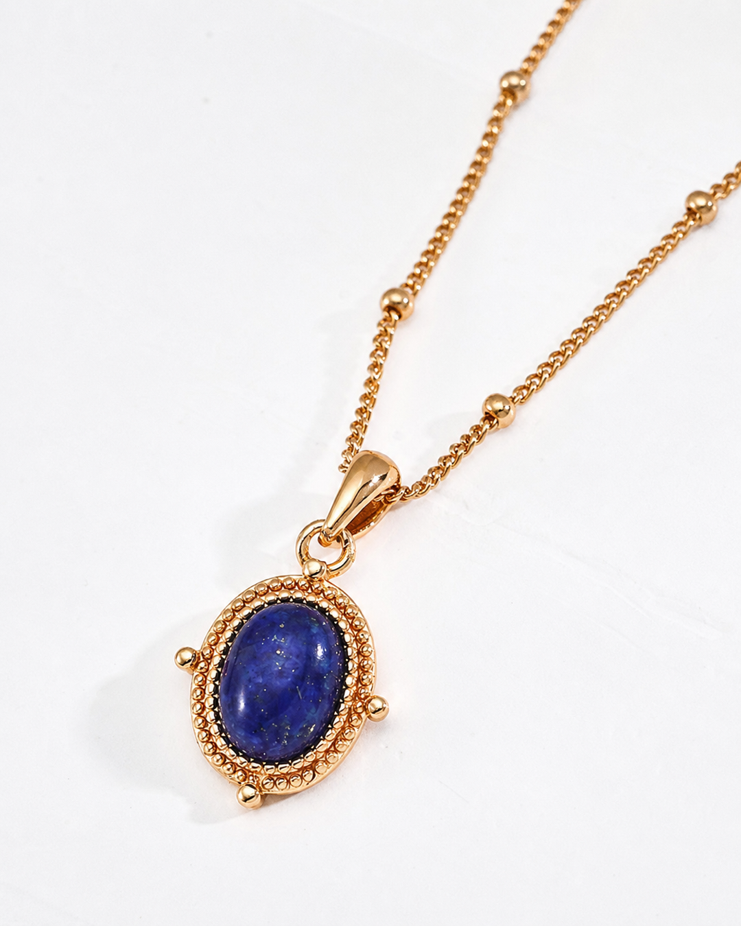 Palace Muse Oval Pendant Necklace — Vintage Gold Lapis Lazuli — D0674-5 — full-frame v2