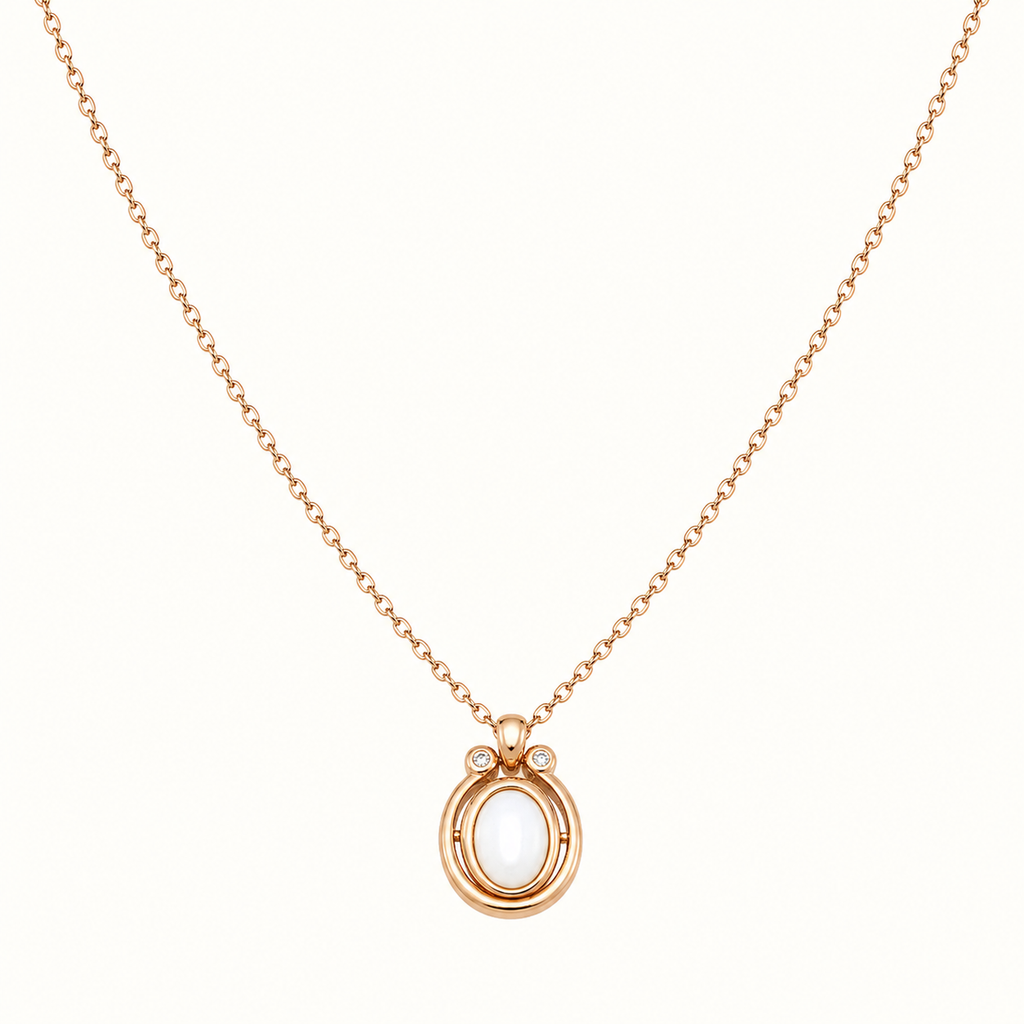 Fortune Stone Pendant Necklace — Vintage Gold — White Shell — D0744-1