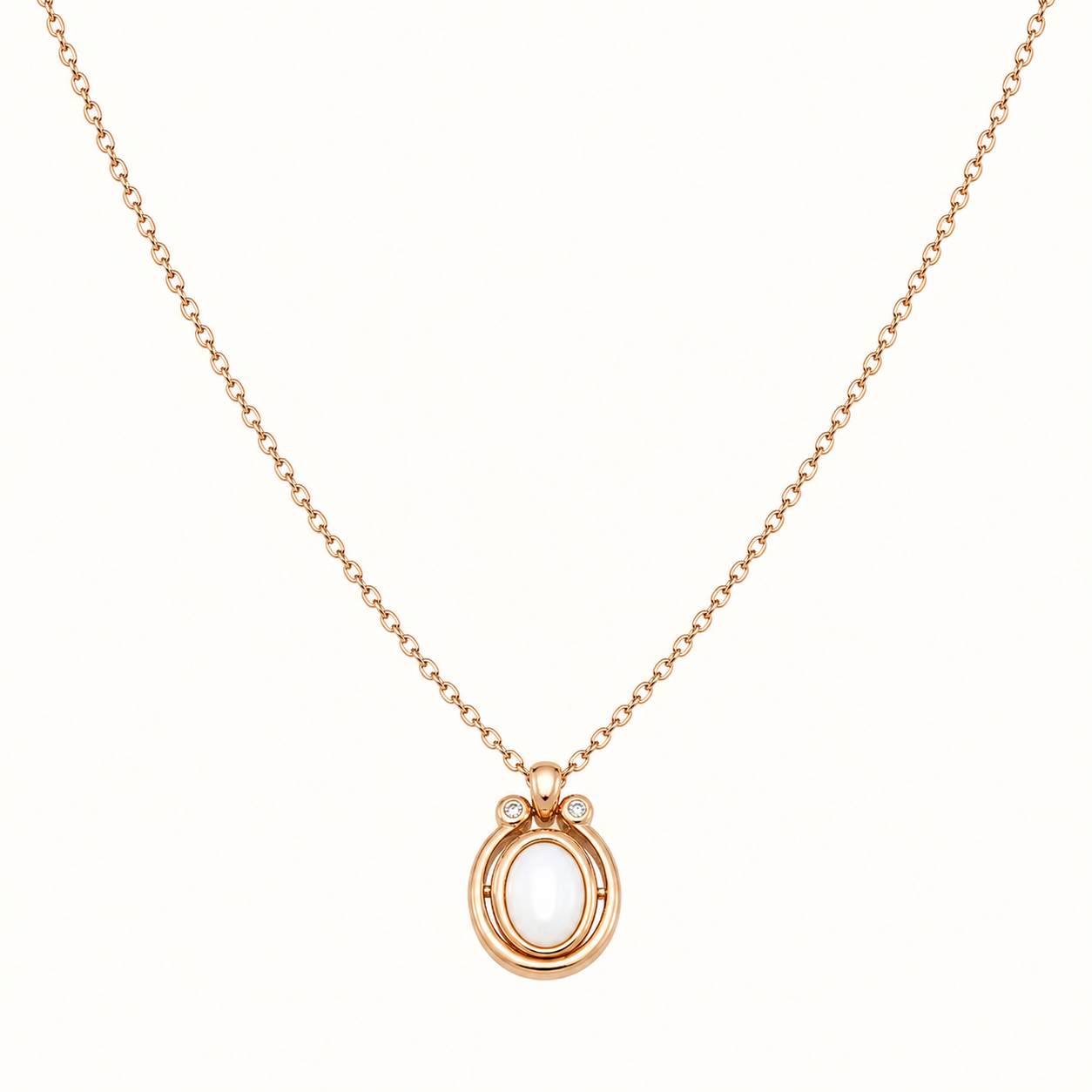 Fortune Stone Pendant Necklace — Vintage Gold — White Shell — D0744-1
