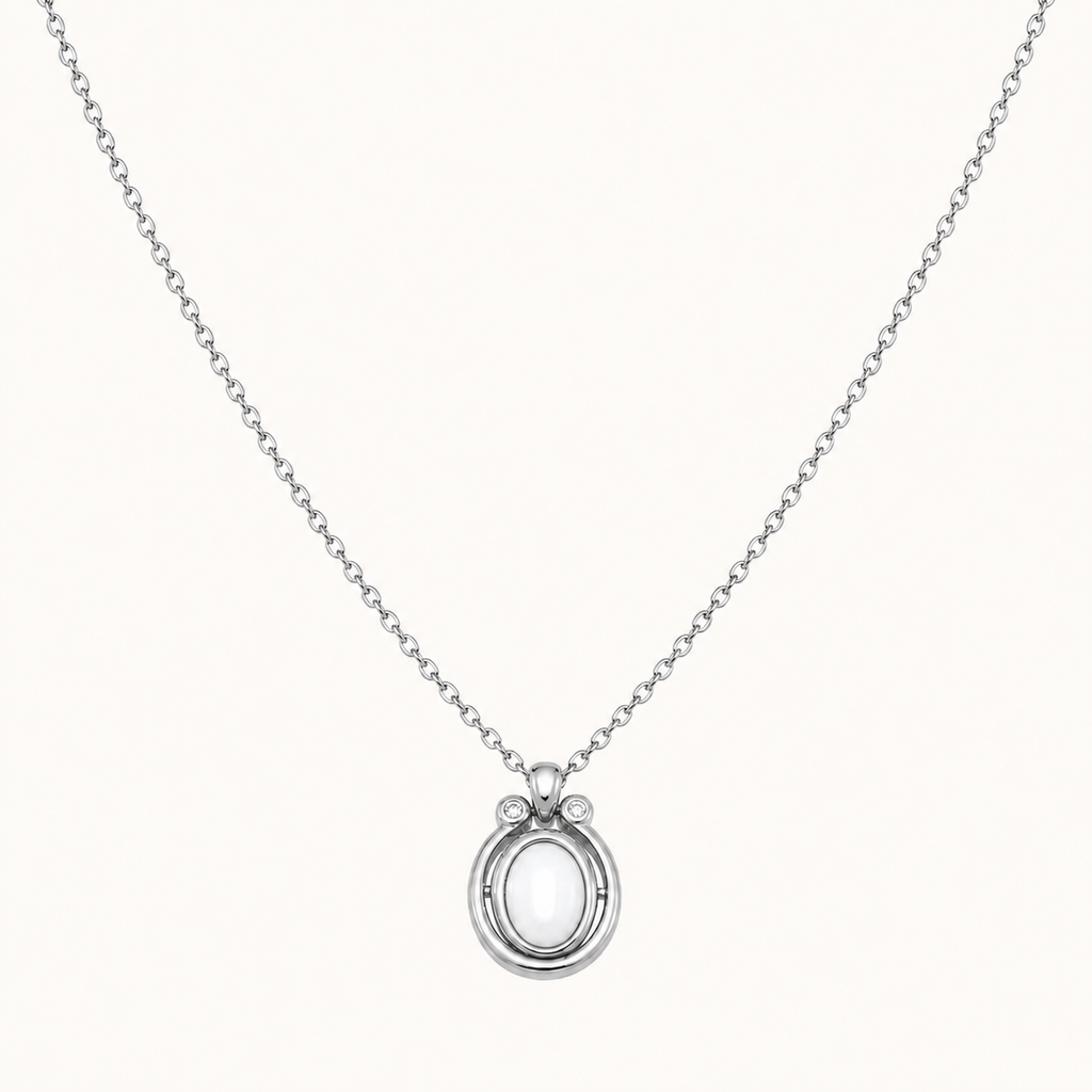 Fortune Stone Pendant Necklace — Silver — White Shell — D0744-2