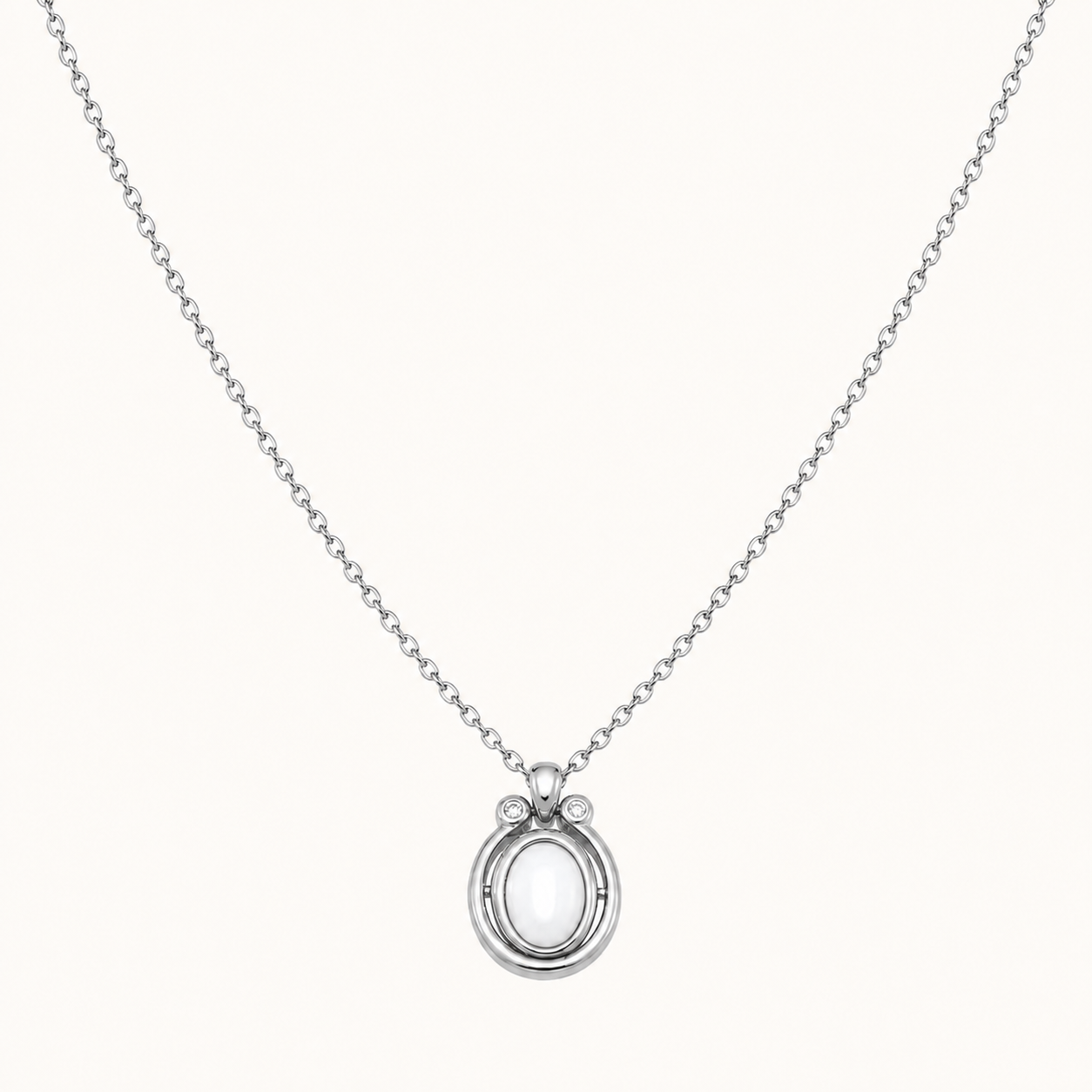 Fortune Stone Pendant Necklace — Silver — White Shell — D0744-2