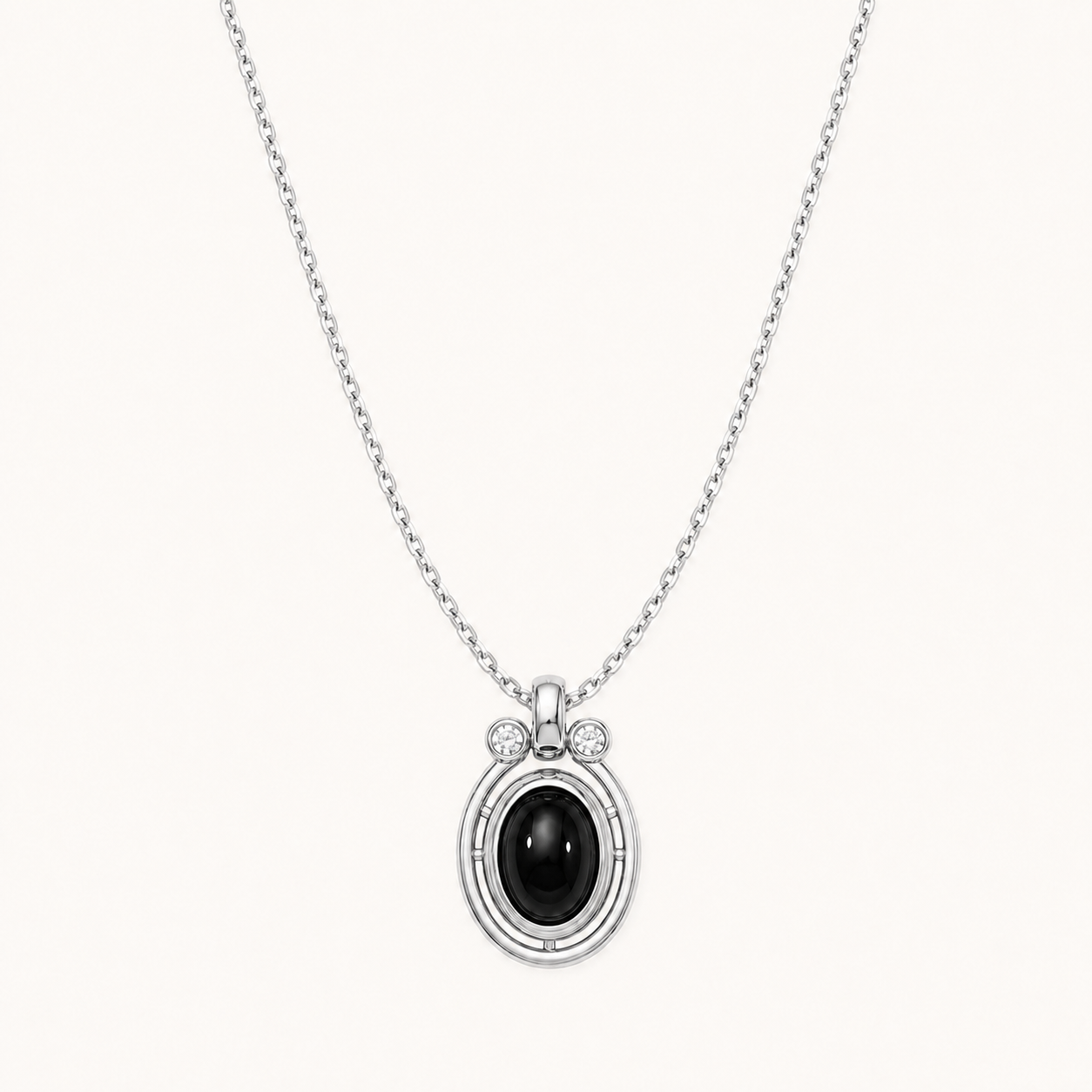 Fortune Stone Pendant Necklace — Silver — Black Agate — D0744-4
