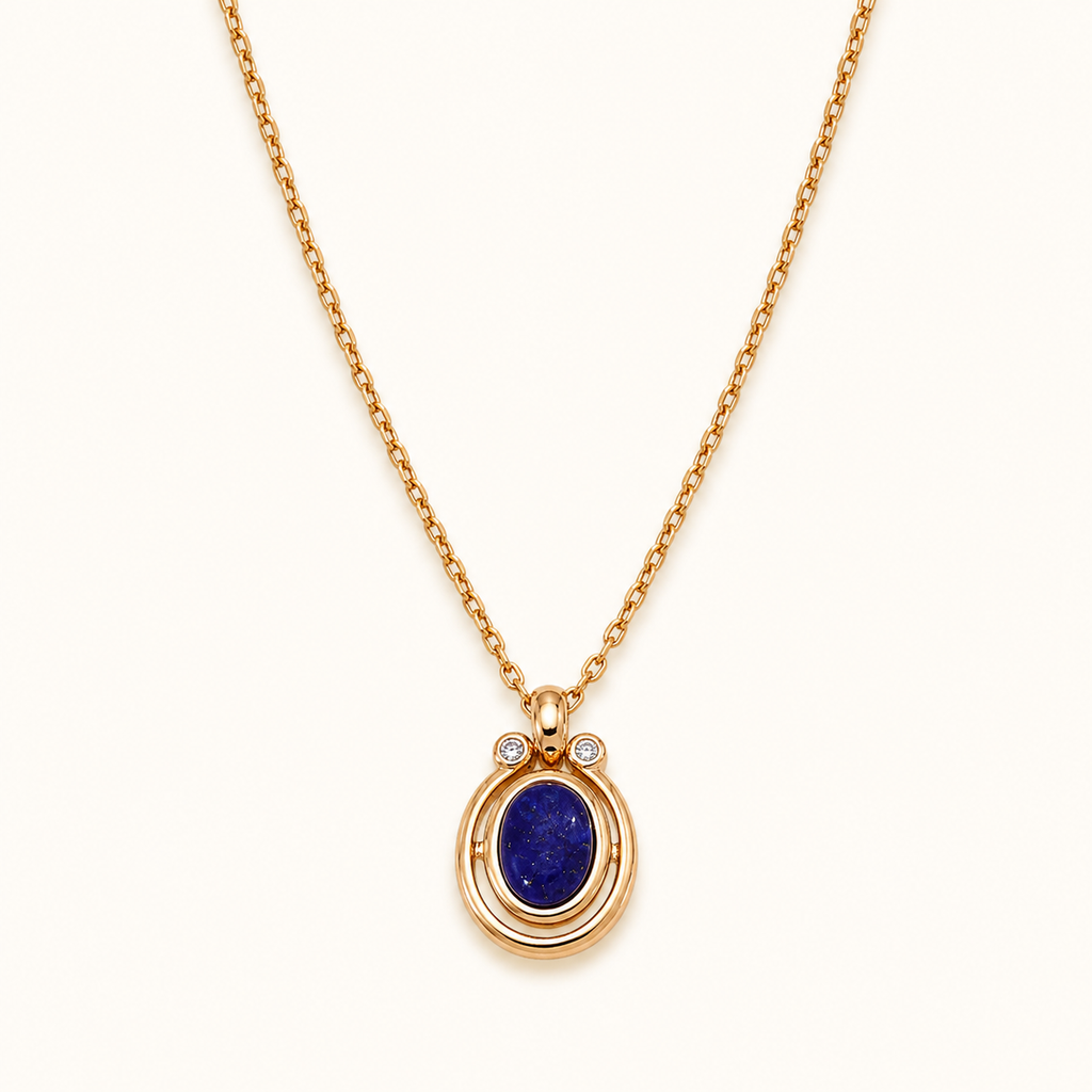 Fortune Stone Pendant Necklace — Vintage Gold — Lapis Lazuli — D0744-6