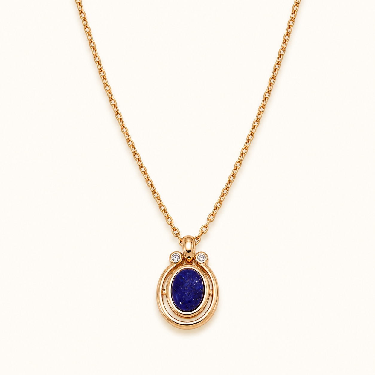 Fortune Stone Pendant Necklace — Vintage Gold — Lapis Lazuli — D0744-6
