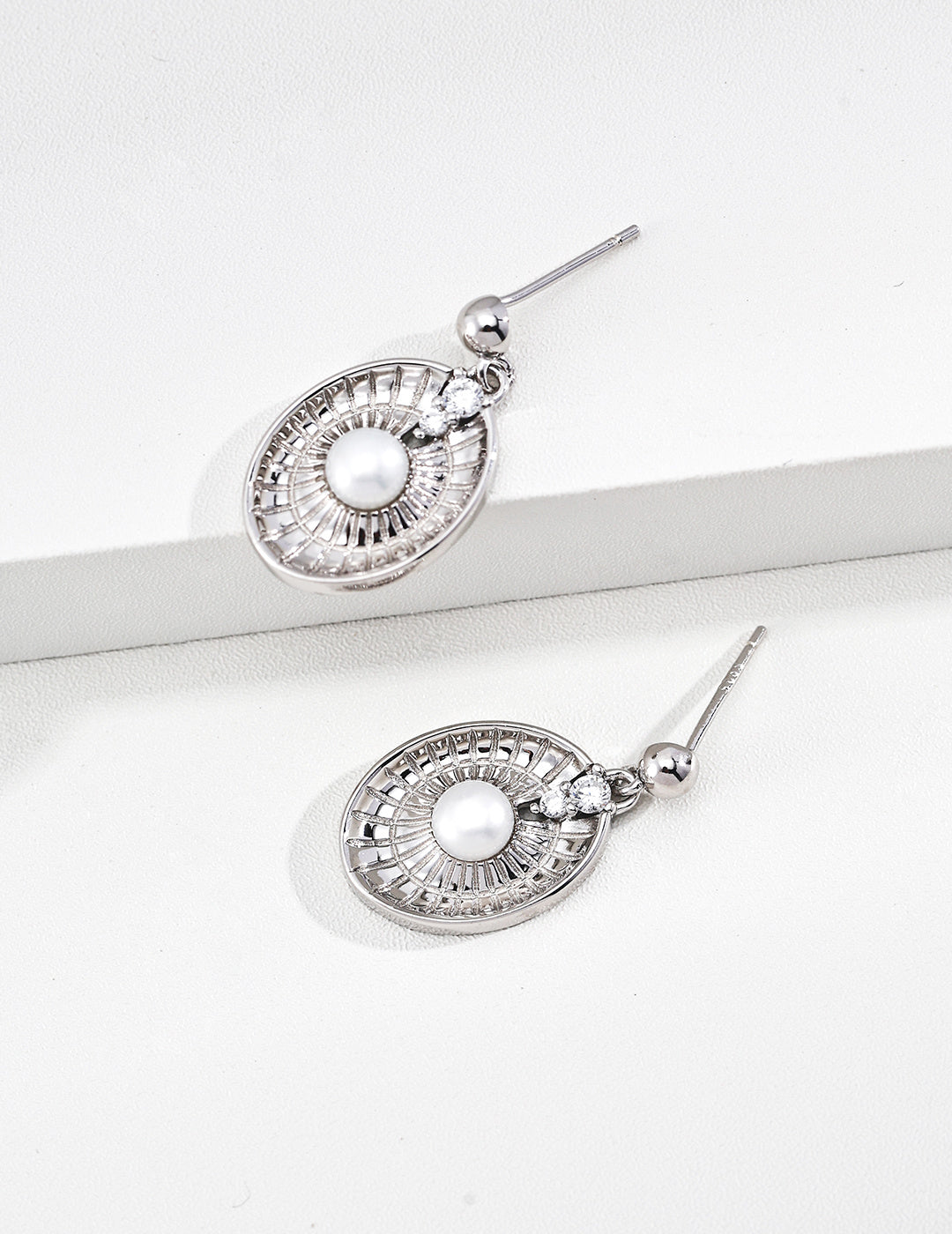 Lucky Compass Pearl & Zirconia Stud Earrings - image 2