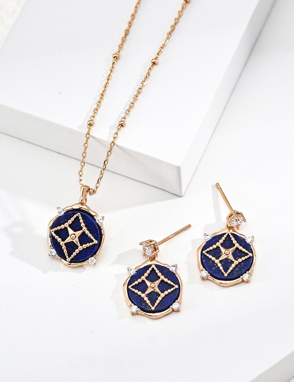 S925 Silver Vintage Lucky Lapis & Mother-of-Pearl Pendant Necklace - image 4