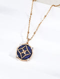 S925 Silver Vintage Lucky Lapis & Mother-of-Pearl Pendant Necklace