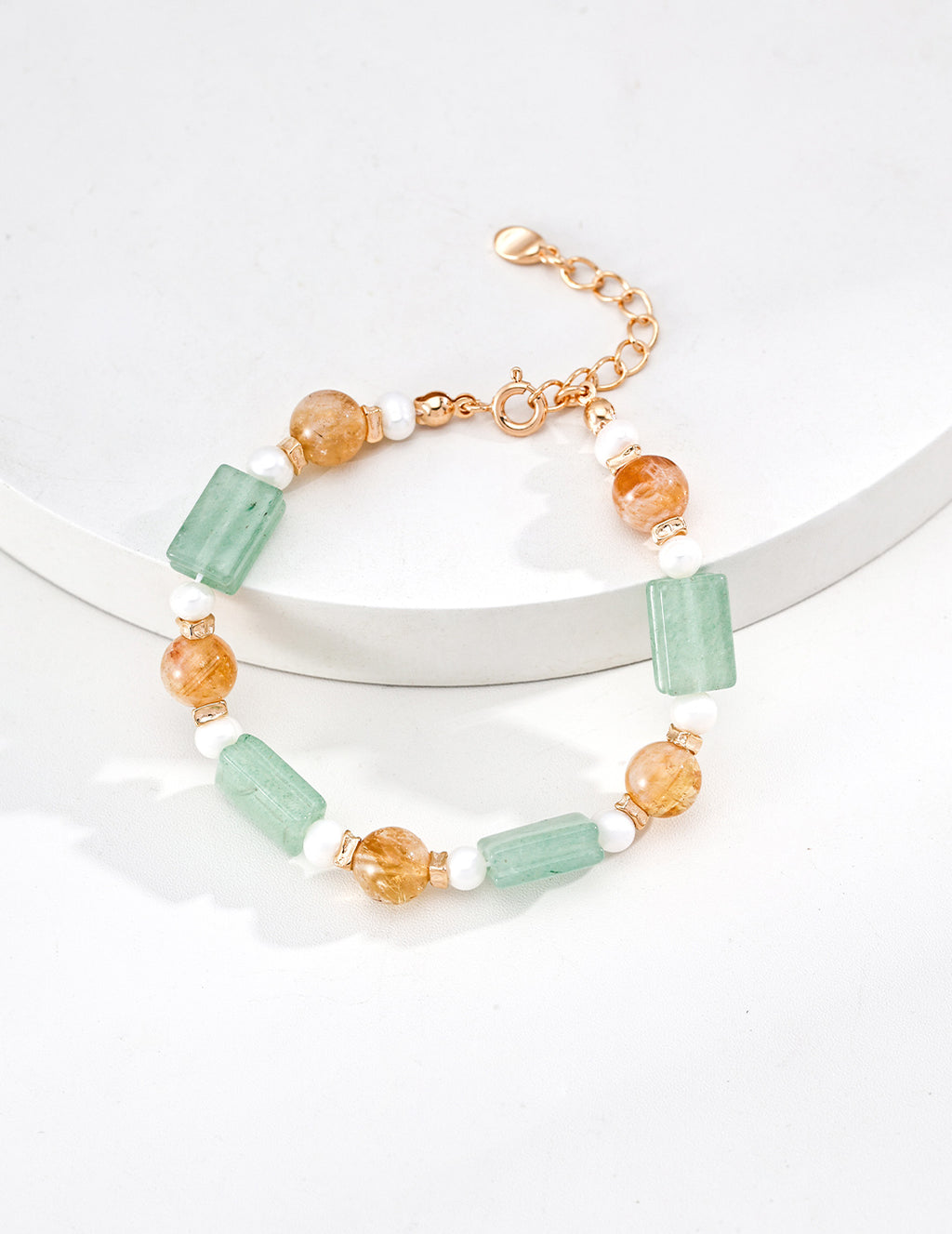 S925 Silver Vintage Gold Grape & Jasmine Gemstone Pearl Bracelet