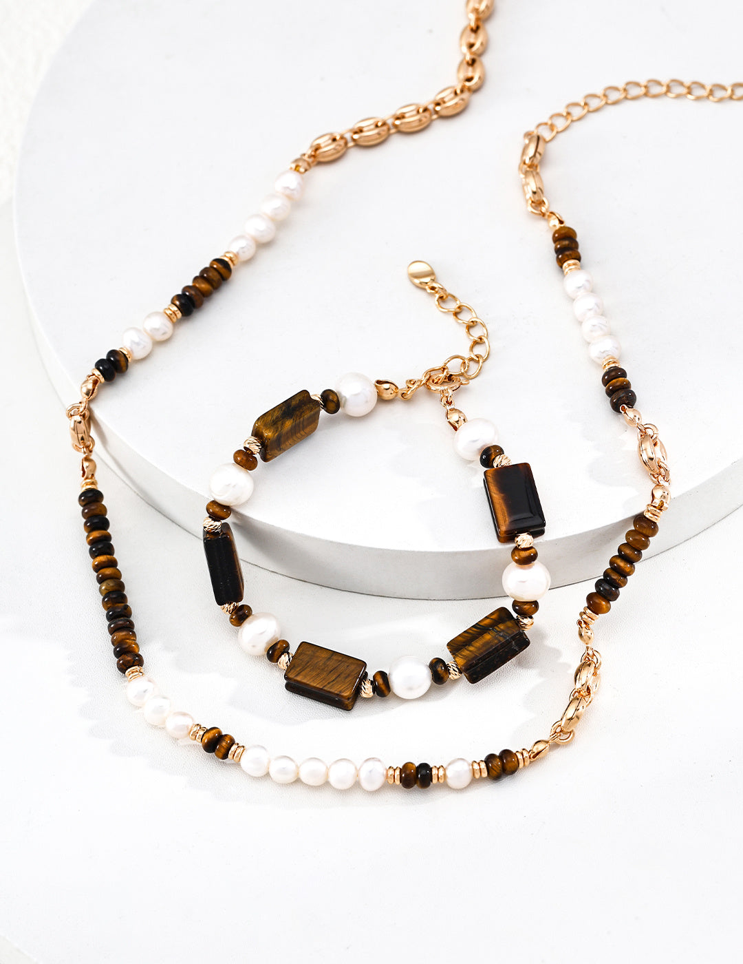 【Caramel】Old Money Style Tiger's Eye & Pearl Bracelet - image 3