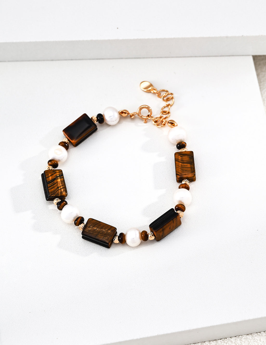 【Caramel】Old Money Style Tiger's Eye & Pearl Bracelet - image 2
