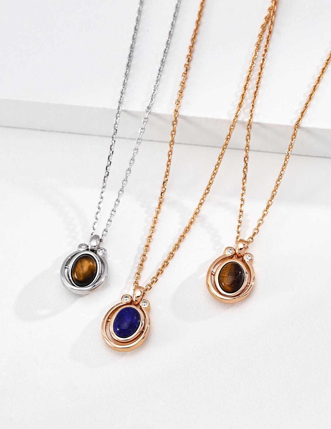 【Fortune Stone】Tiger's Eye / Lapis / Mother-of-Pearl Necklace