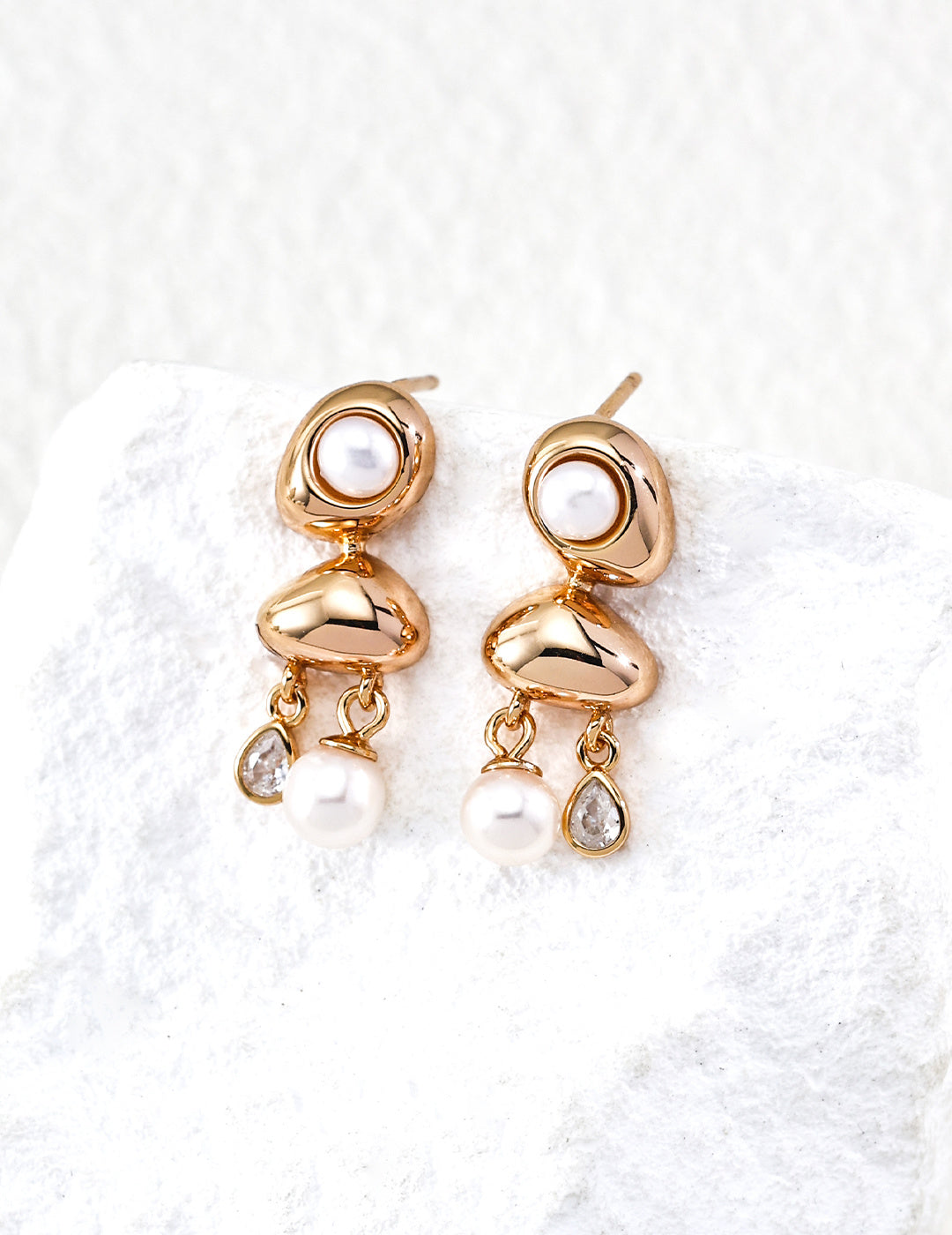 【Golden Dew】Pearl & Zirconia Drop Earrings