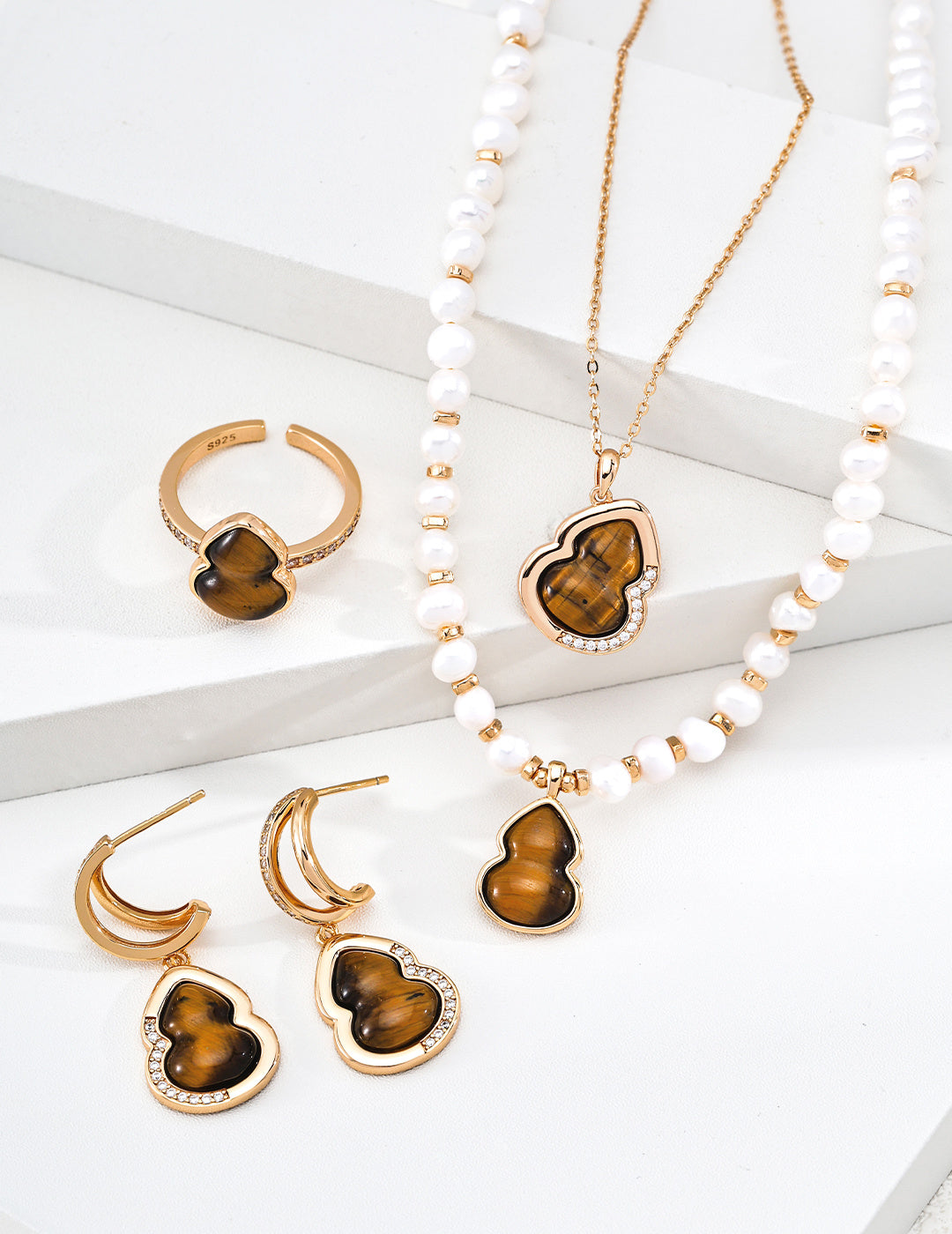 Fortune Gourd Tiger's Eye & Mother-of-Pearl Necklace image 10