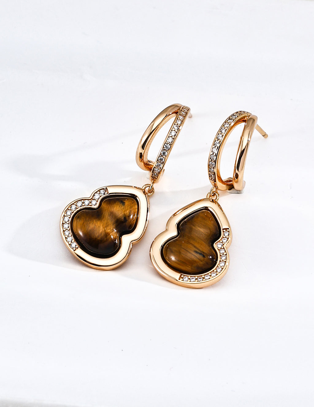 Fortune Gourd Tiger's Eye & Mother-of-Pearl Earrings image 1