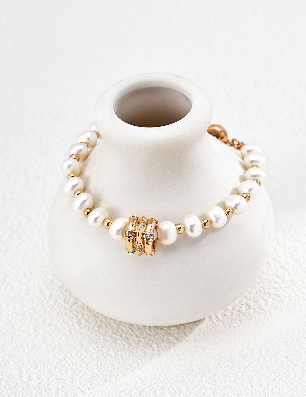Vintage Gold Pearl Star Wheel Fortune Zirconia Bracelet