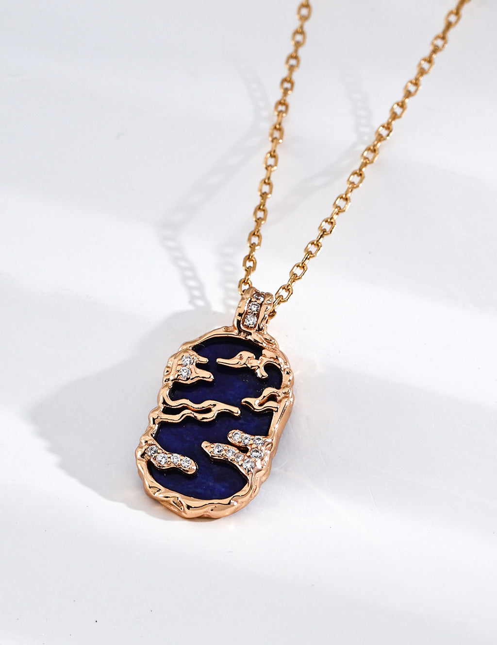 Vintage Gold Rising Series Lapis / Mother-of-Pearl & Zirconia Necklace - image 2