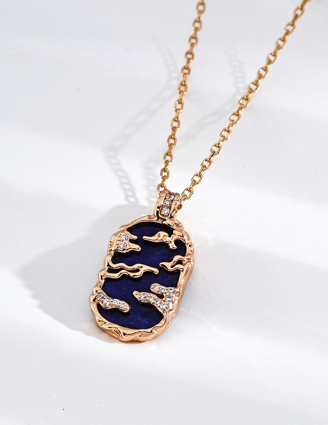 Vintage Gold Rising Series Lapis / Mother-of-Pearl & Zirconia Necklace - image 2