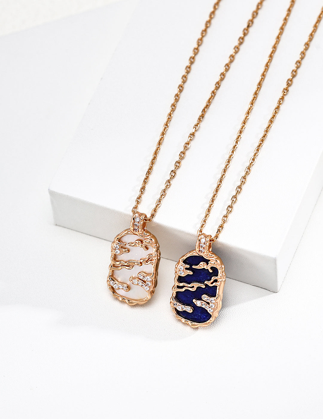 Vintage Gold Rising Series Lapis / Mother-of-Pearl & Zirconia Necklace - image 3