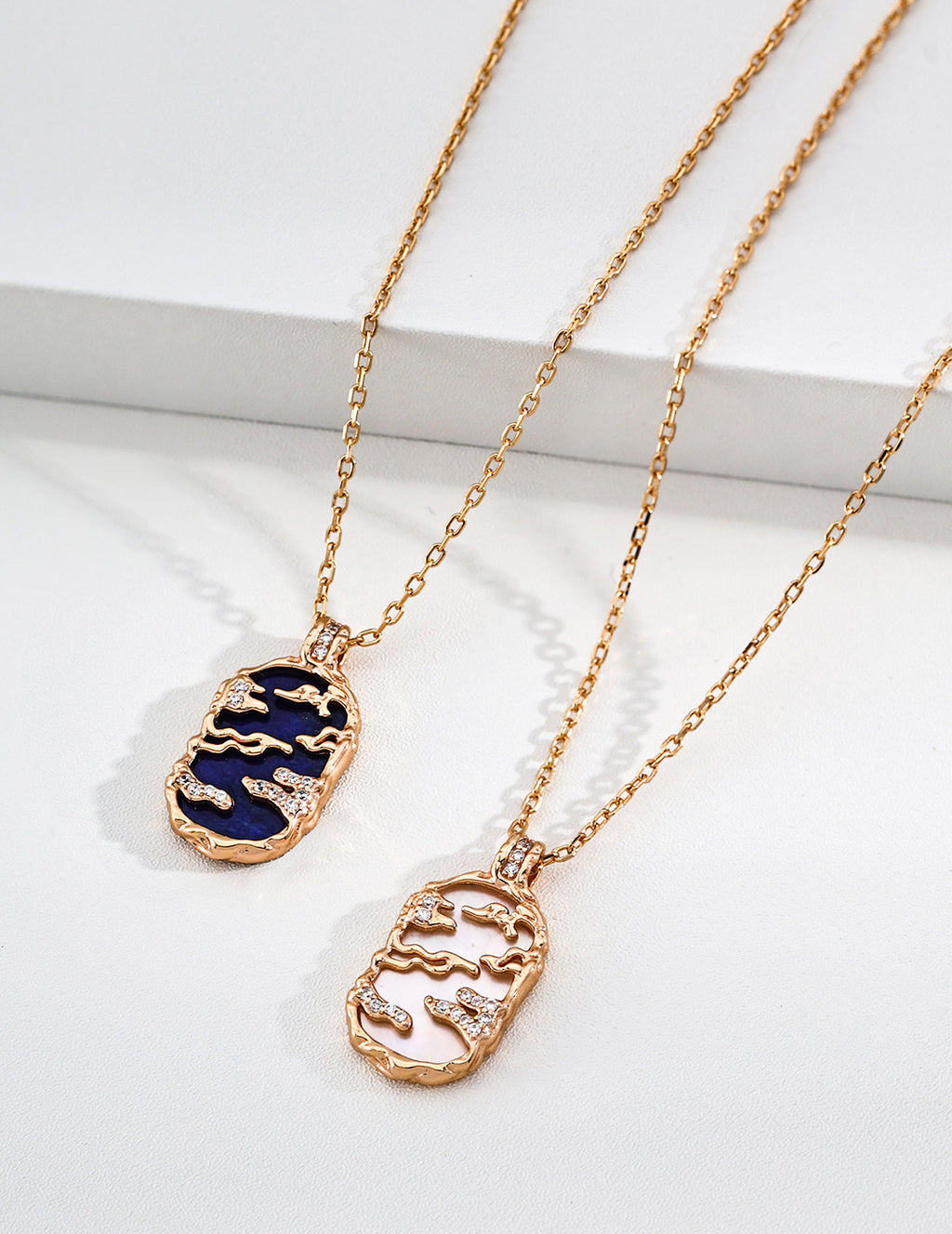 Vintage Gold Rising Series Lapis / Mother-of-Pearl & Zirconia Necklace - image 4