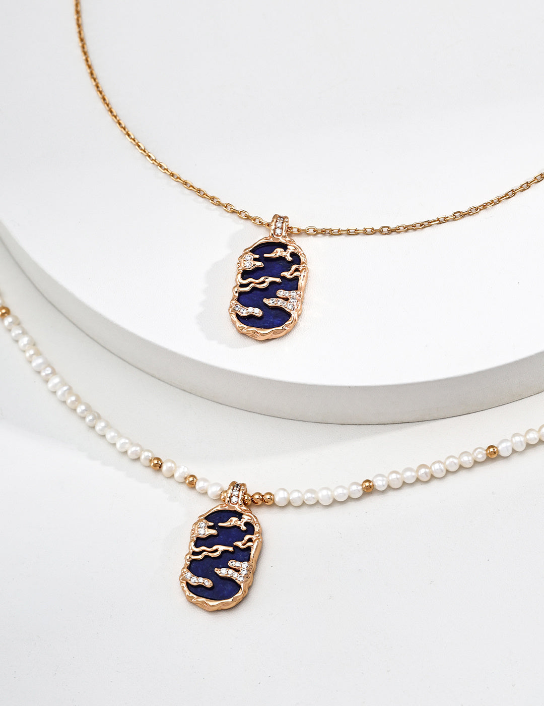 Vintage Gold Rising Series Pearl, Lapis / Mother-of-Pearl Necklace - image 3