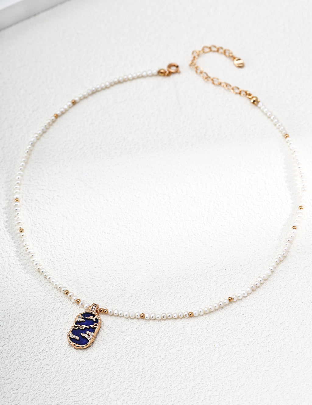 Vintage Gold Rising Series Pearl, Lapis / Mother-of-Pearl Necklace - image 2