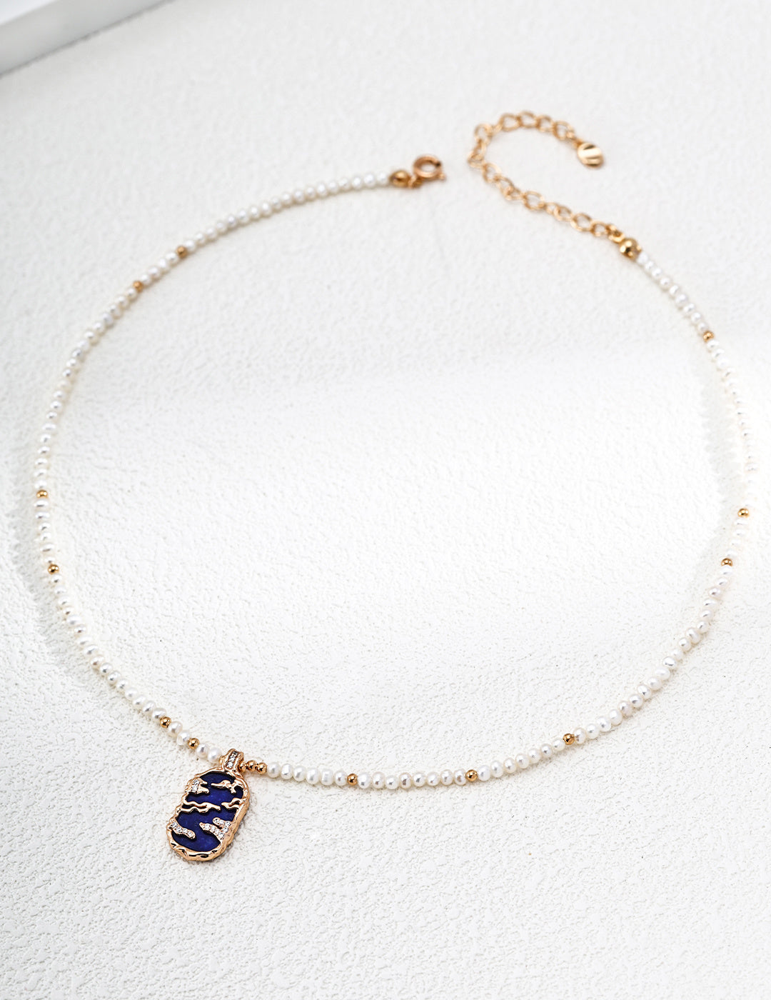 Vintage Gold Rising Series Pearl, Lapis / Mother-of-Pearl Necklace - image 2
