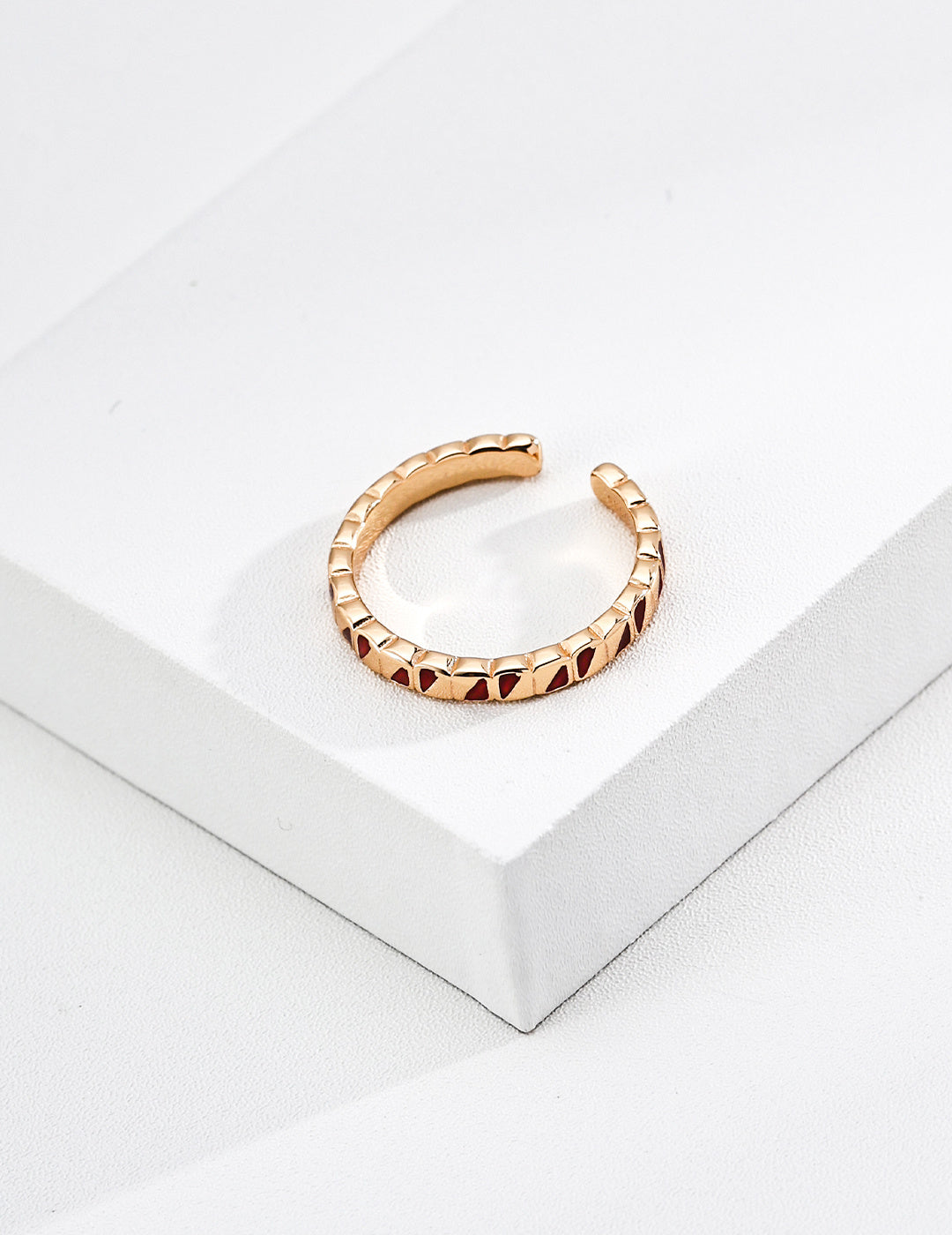 S925 Silver Vintage Gold Red Glaze Ring