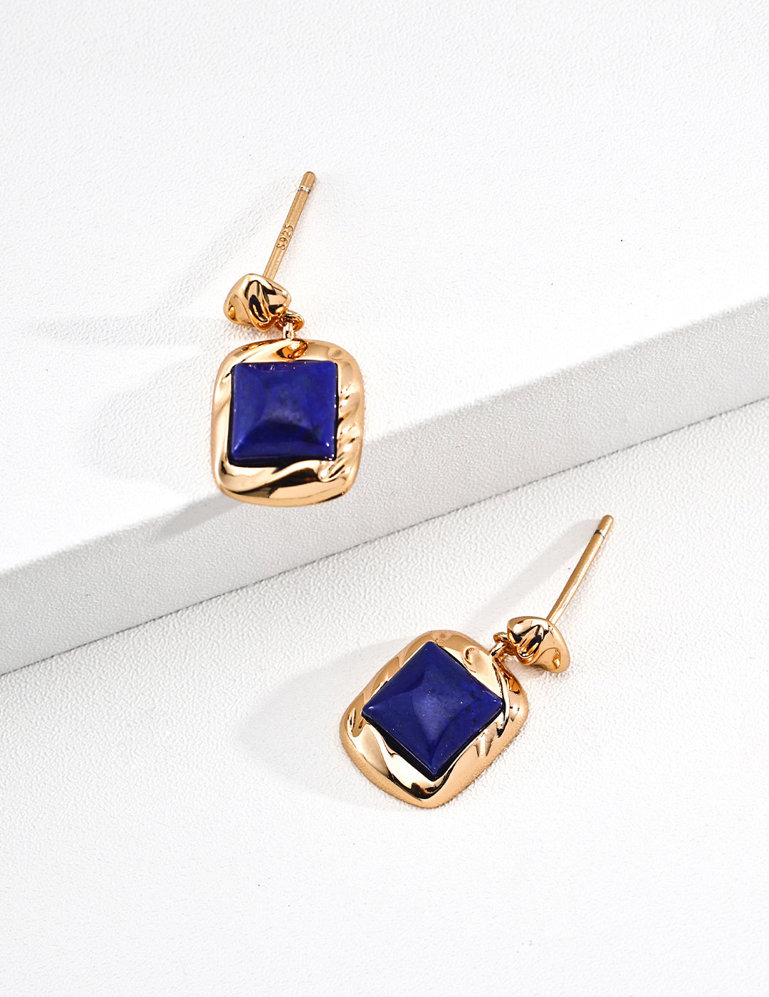 Vintage Gold Sugar Cube Lapis Lazuli Stud Earrings - image 2