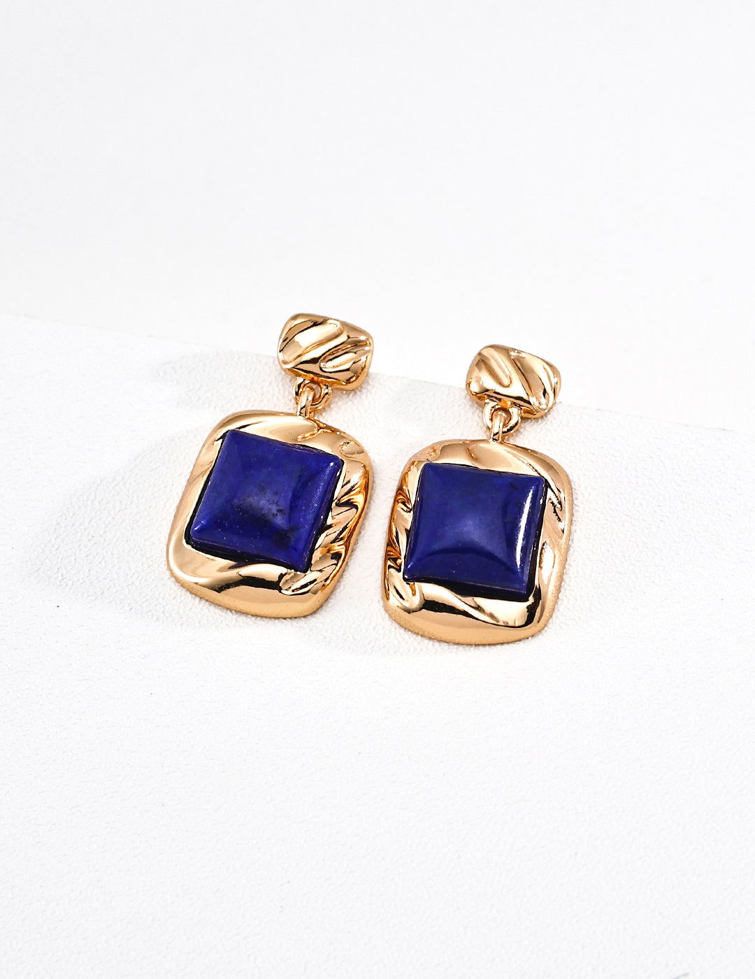 Vintage Gold Sugar Cube Lapis Lazuli Stud Earrings