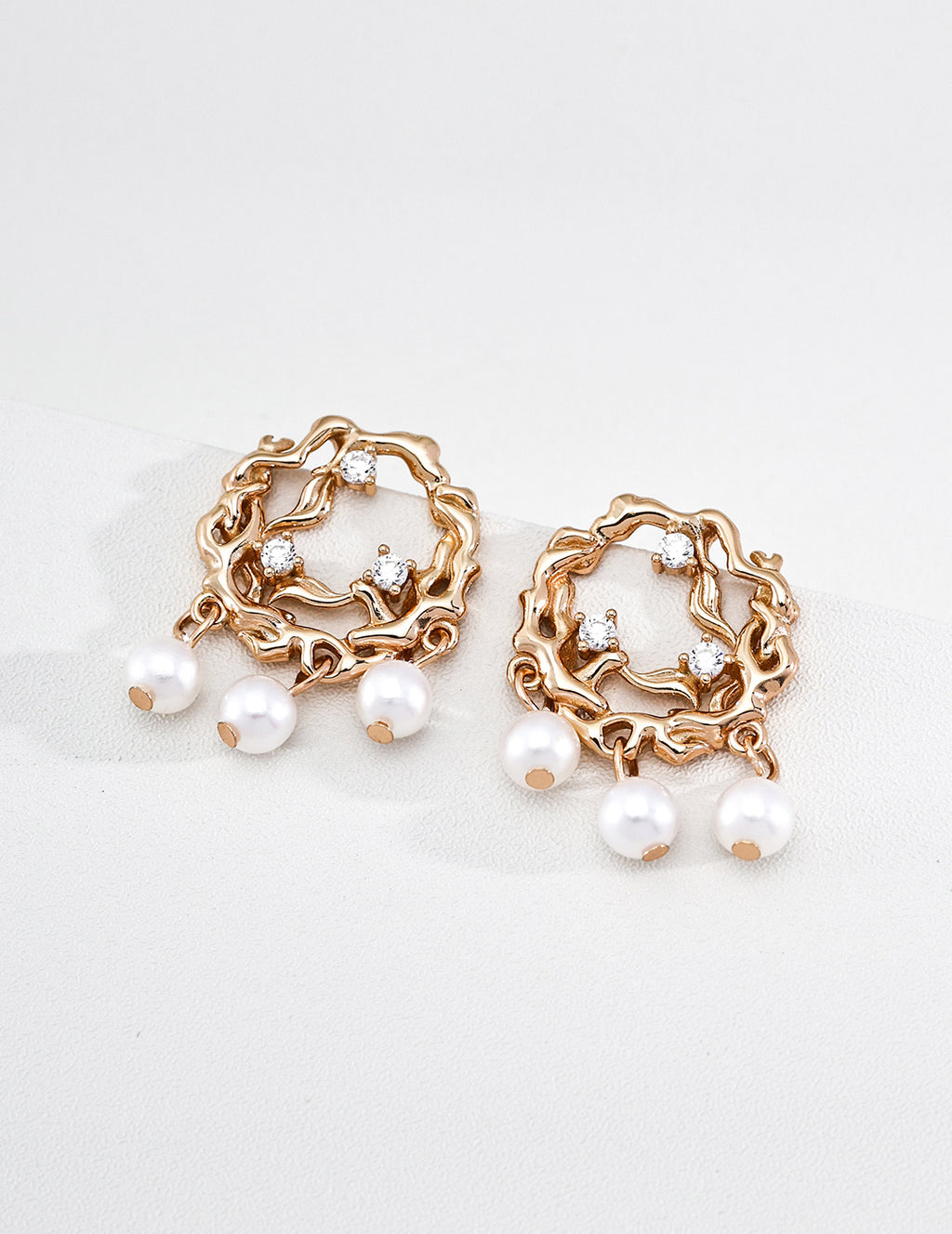 Vintage Gold Branch Series Pearl Stud Earrings