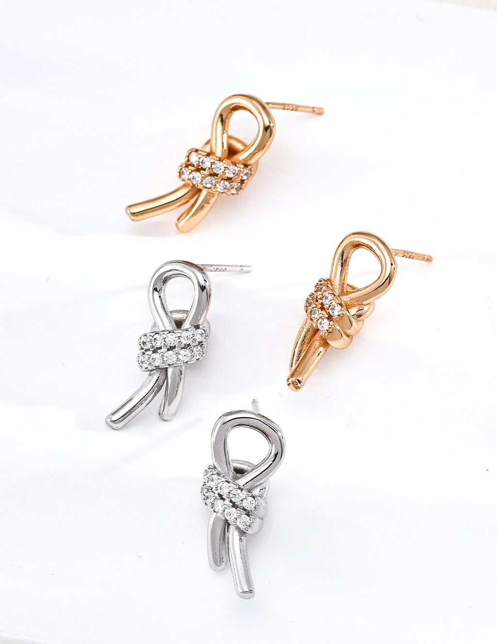 S925 Silver Vintage Rope Knot Zirconia Earrings - image 4