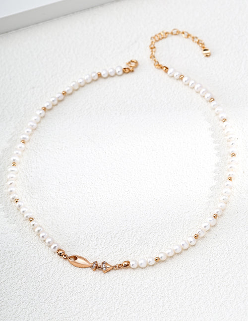 Natural Pearl & Zirconia Fish Necklace — Abundance Every Year