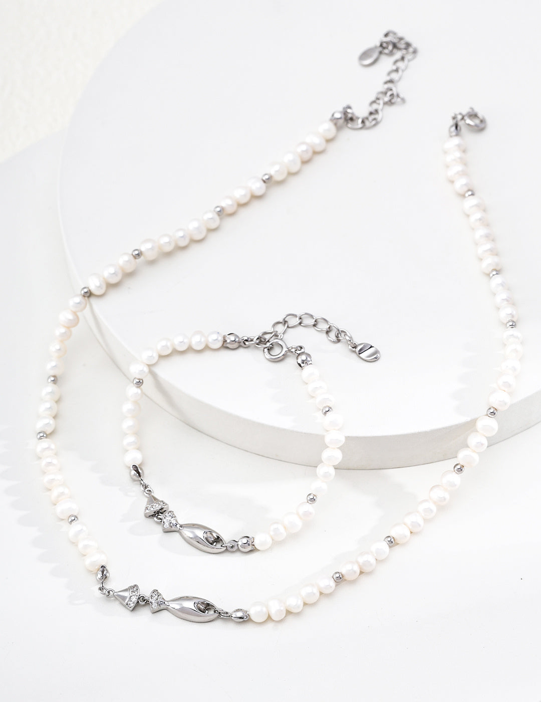 Natural Pearl & Zirconia Fish Necklace — Abundance Every Year - image 3