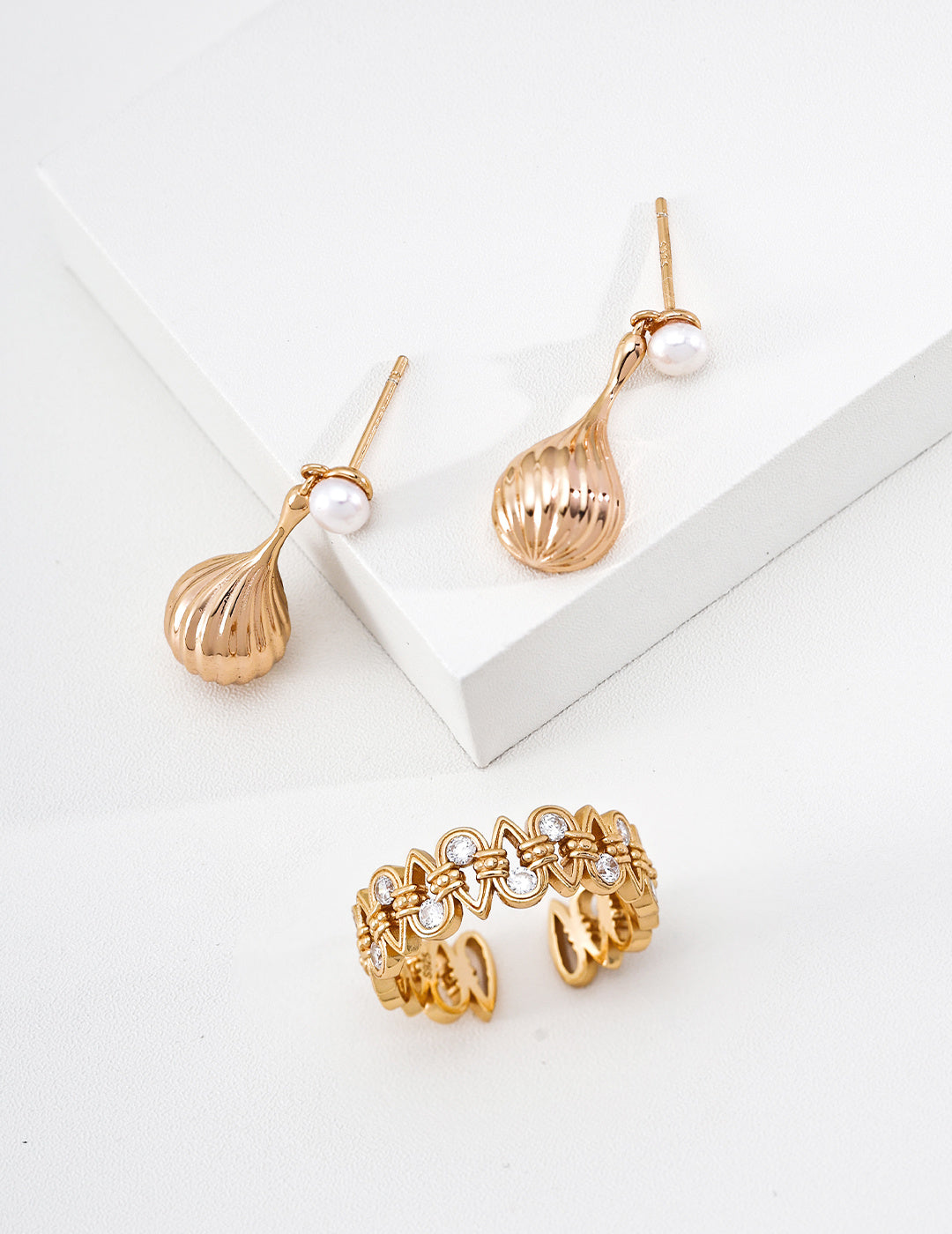 Gilded Teardrop Pearl Earrings image 3