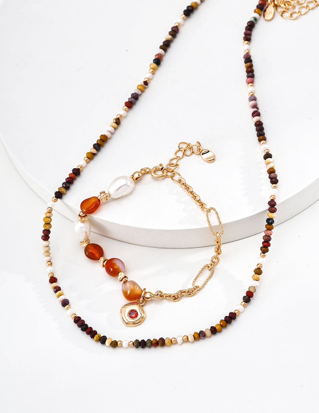 Yellow Stone & Pearl Necklace image 3