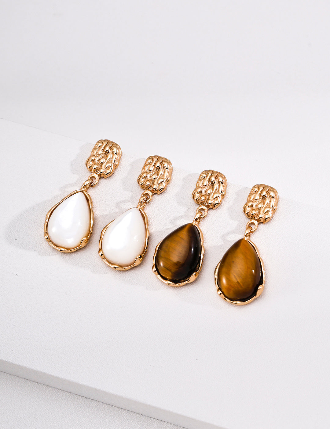 Carved Tiger's Eye & Mother-of-Pearl Earrings image 3