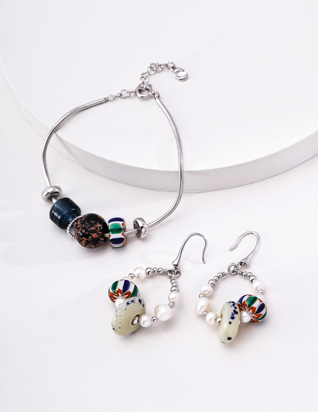 Pearl & Artisan Glass Drop Earrings image 2