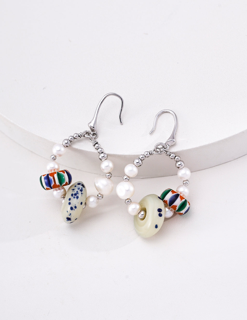 Pearl & Artisan Glass Drop Earrings image 1