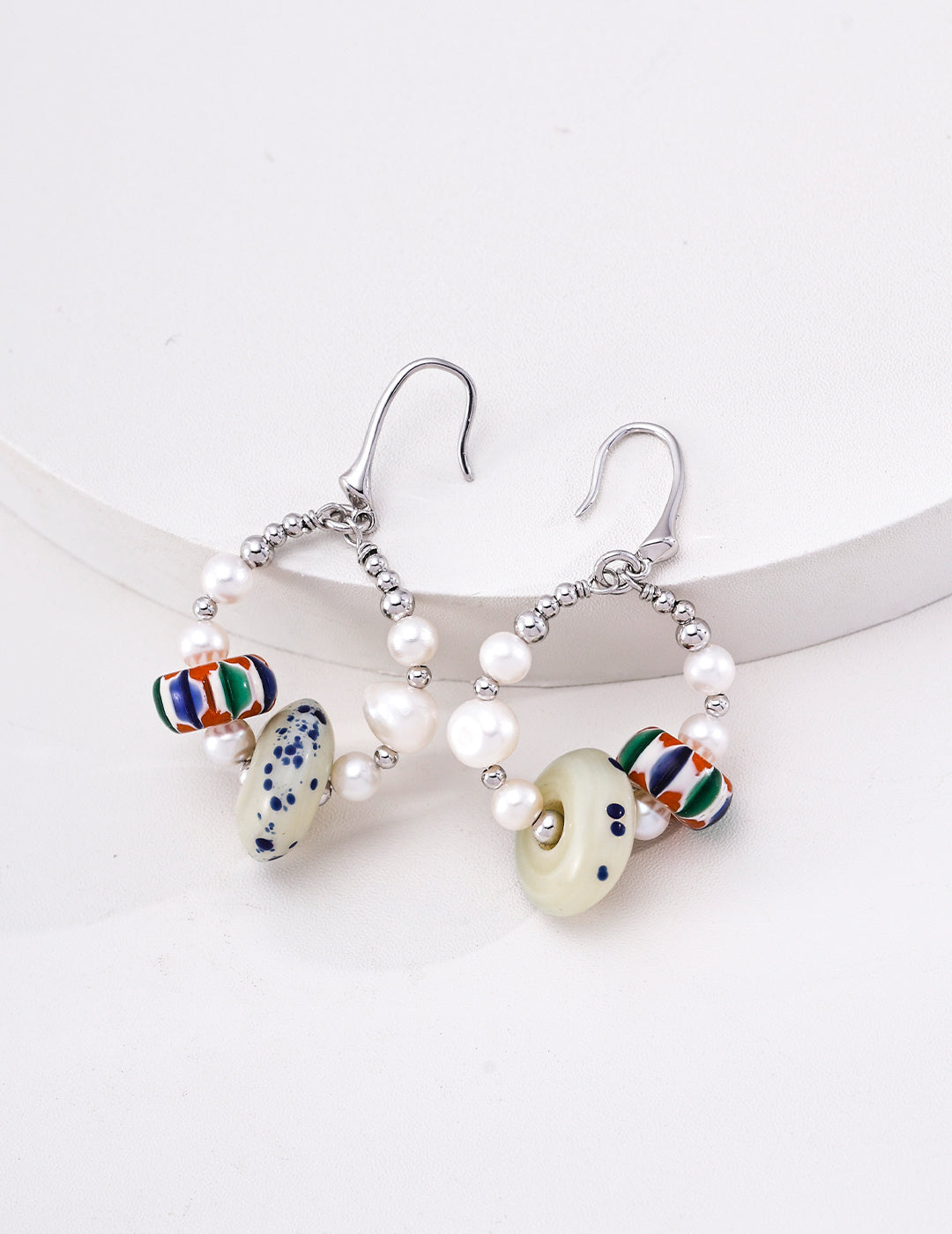 Pearl & Artisan Glass Drop Earrings image 1