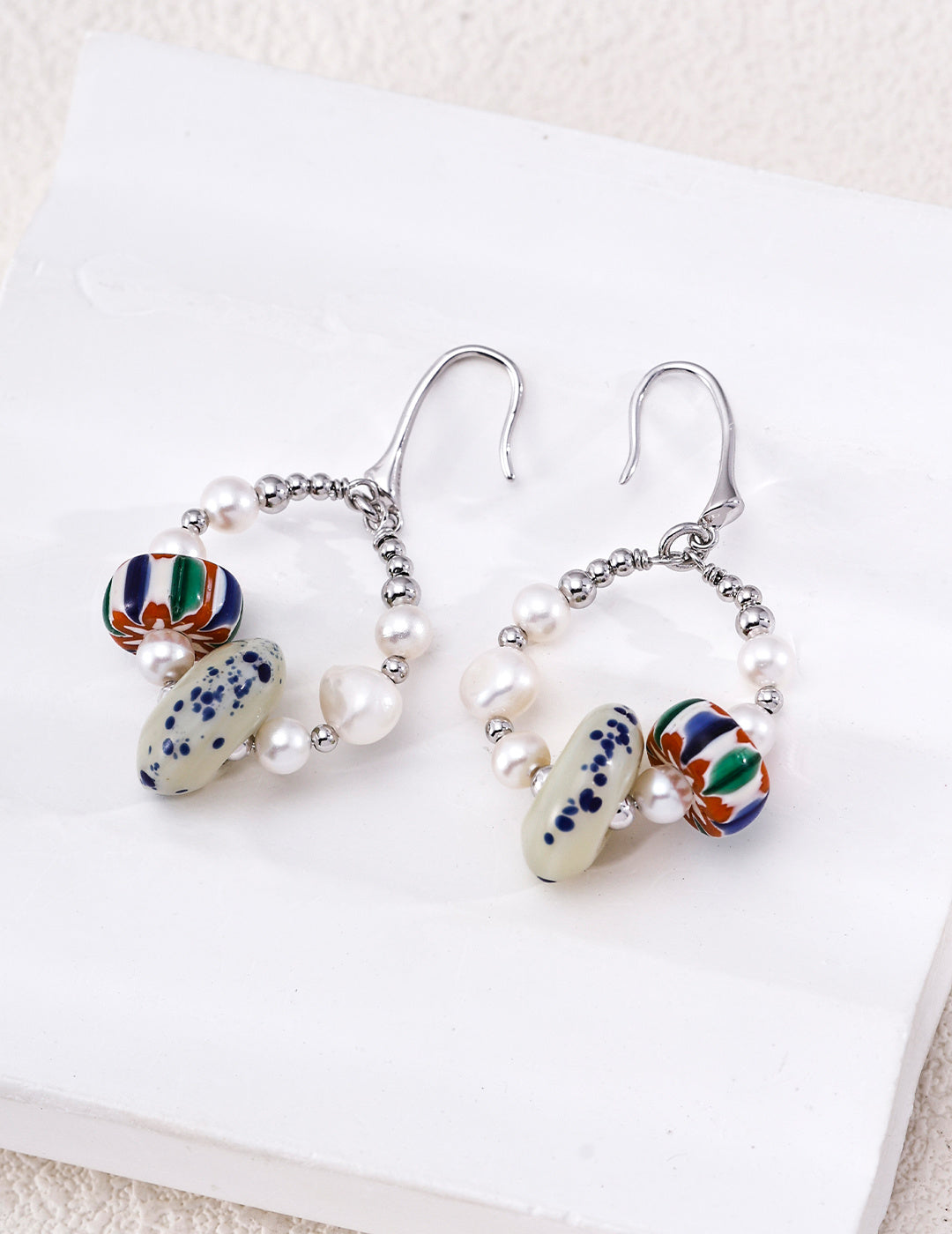 Pearl & Artisan Glass Drop Earrings image 4