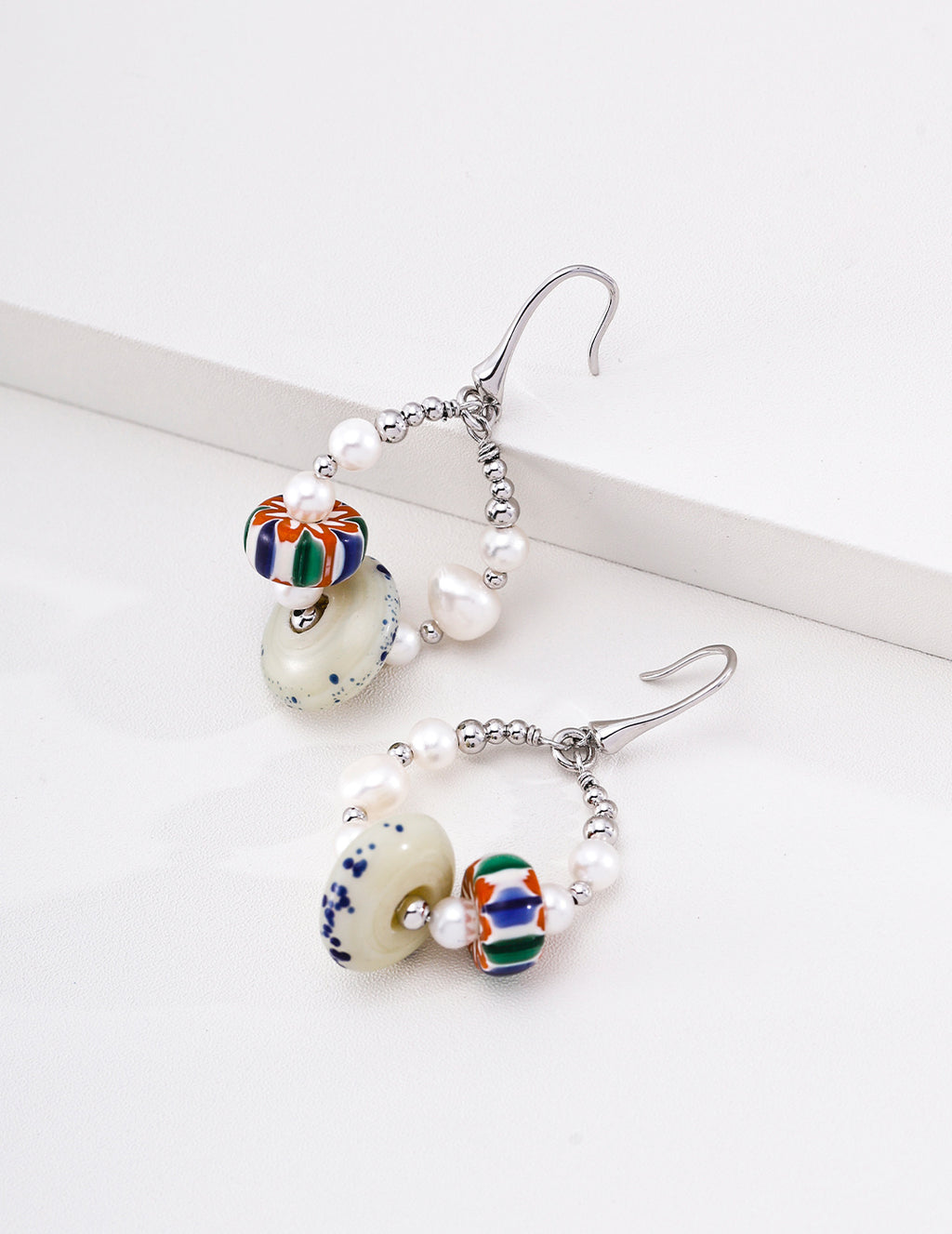 Pearl & Artisan Glass Drop Earrings image 3