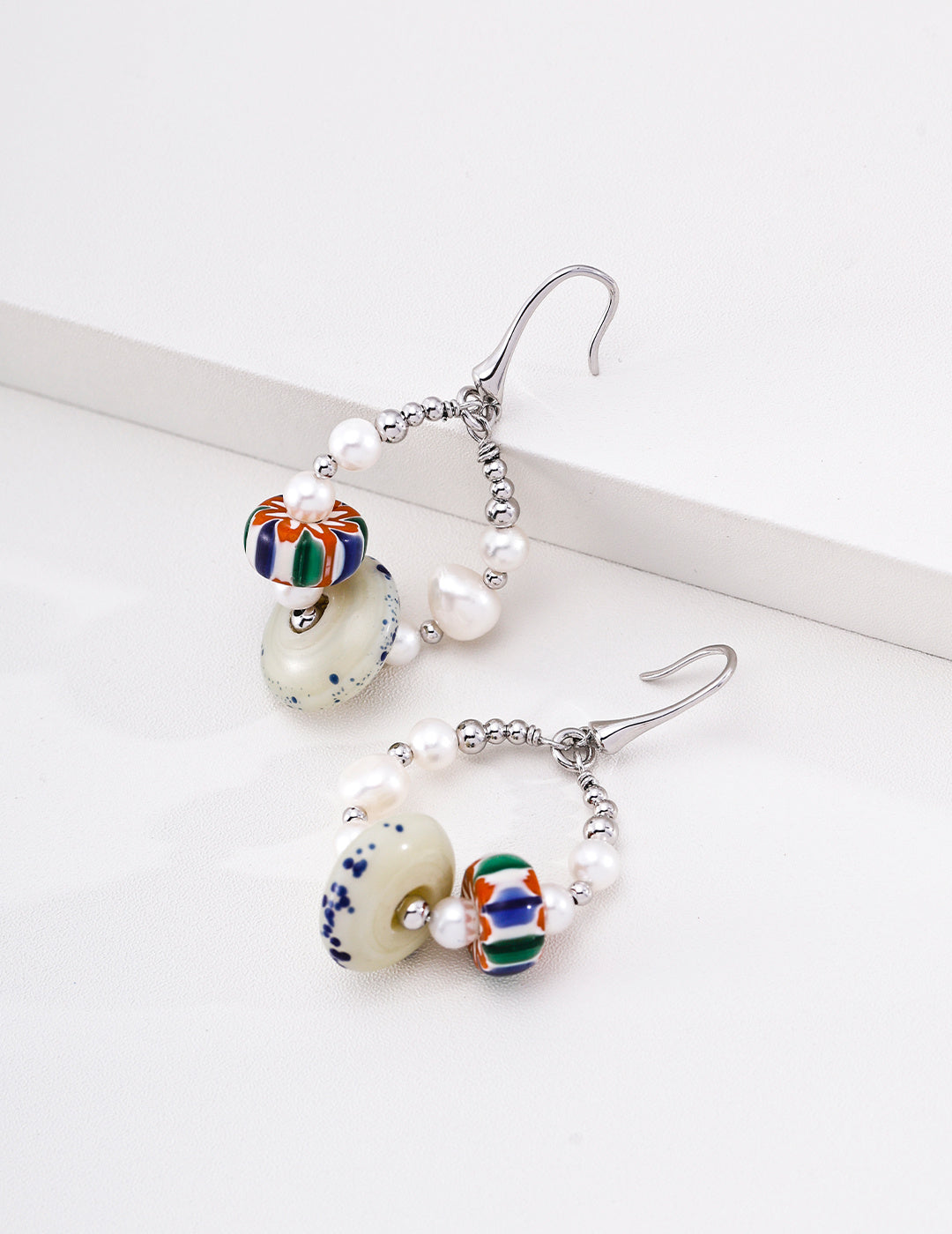 Pearl & Artisan Glass Drop Earrings image 3