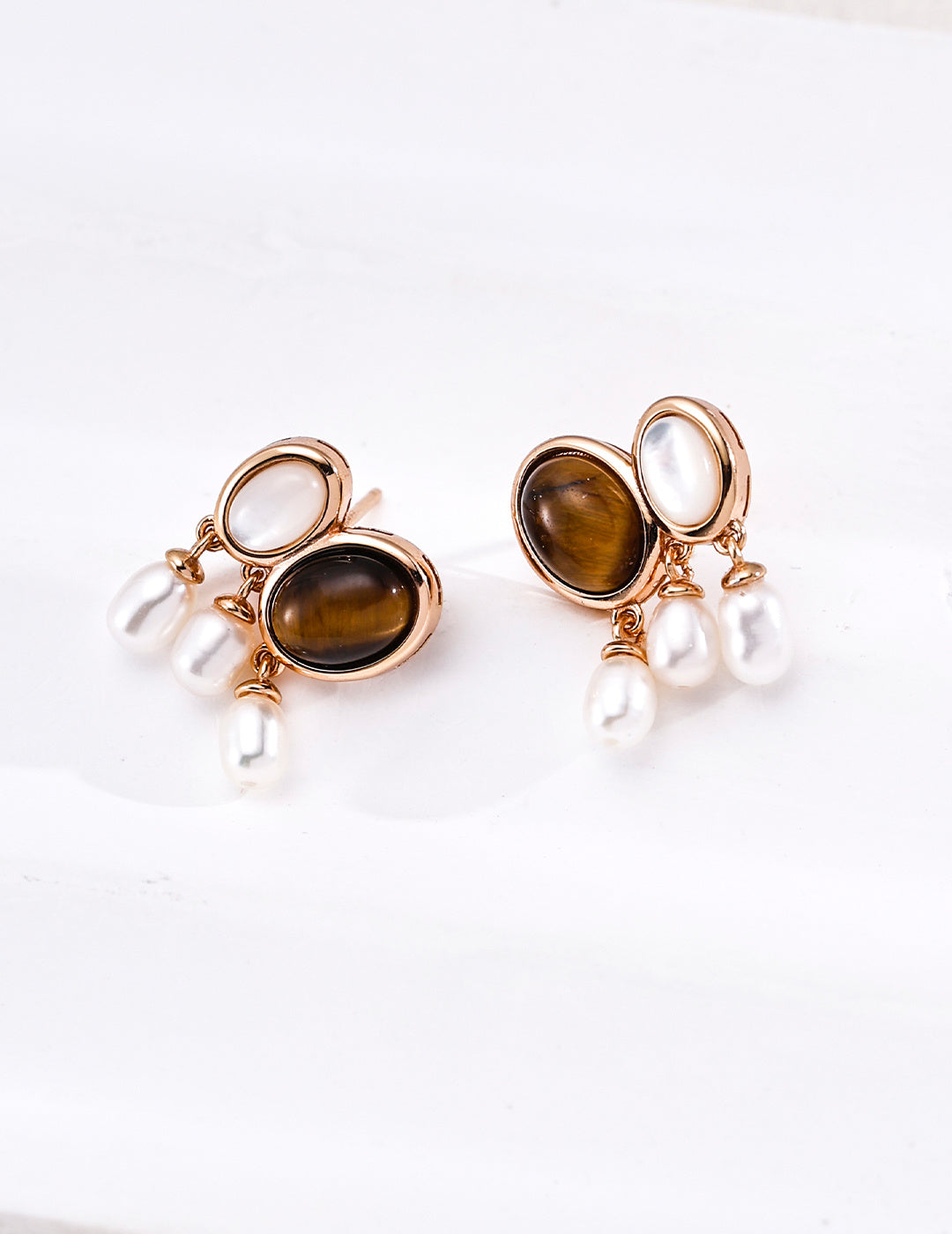Lapis Lazuli & Tiger's Eye Pearl Earrings image 1
