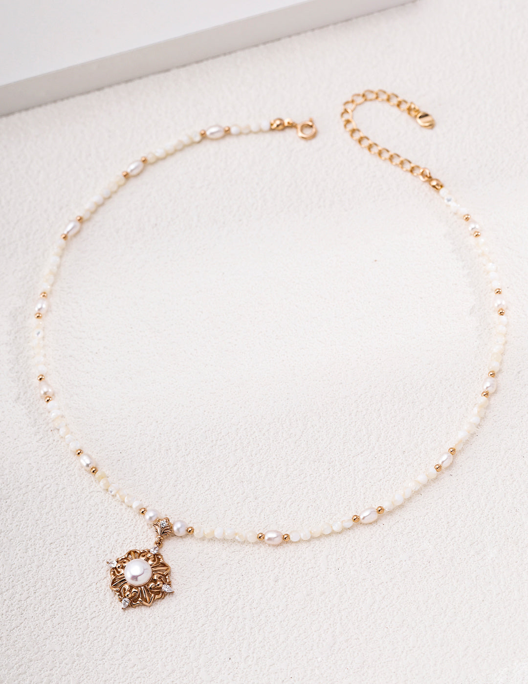 Gothic Floral Mother-of-Pearl & Pearl Necklace image 1