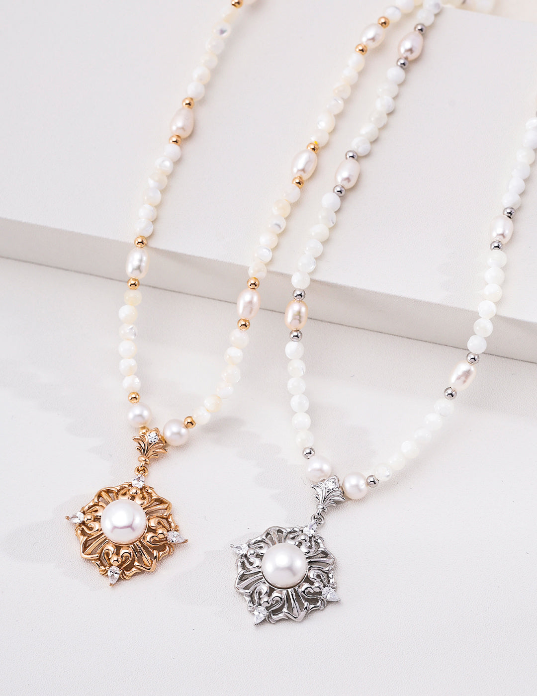 Gothic Floral Mother-of-Pearl & Pearl Necklace image 6
