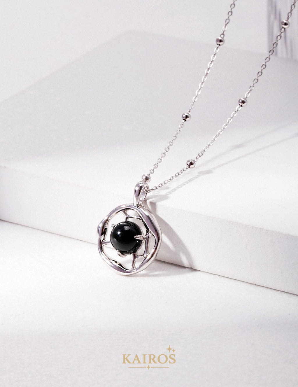 Kairos logo-only cover - Sculpted Flow Black Agate Pendant Necklace