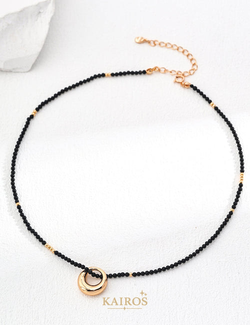 Kairos logo-only cover - Agate Charm Black Agate Bloom Necklace
