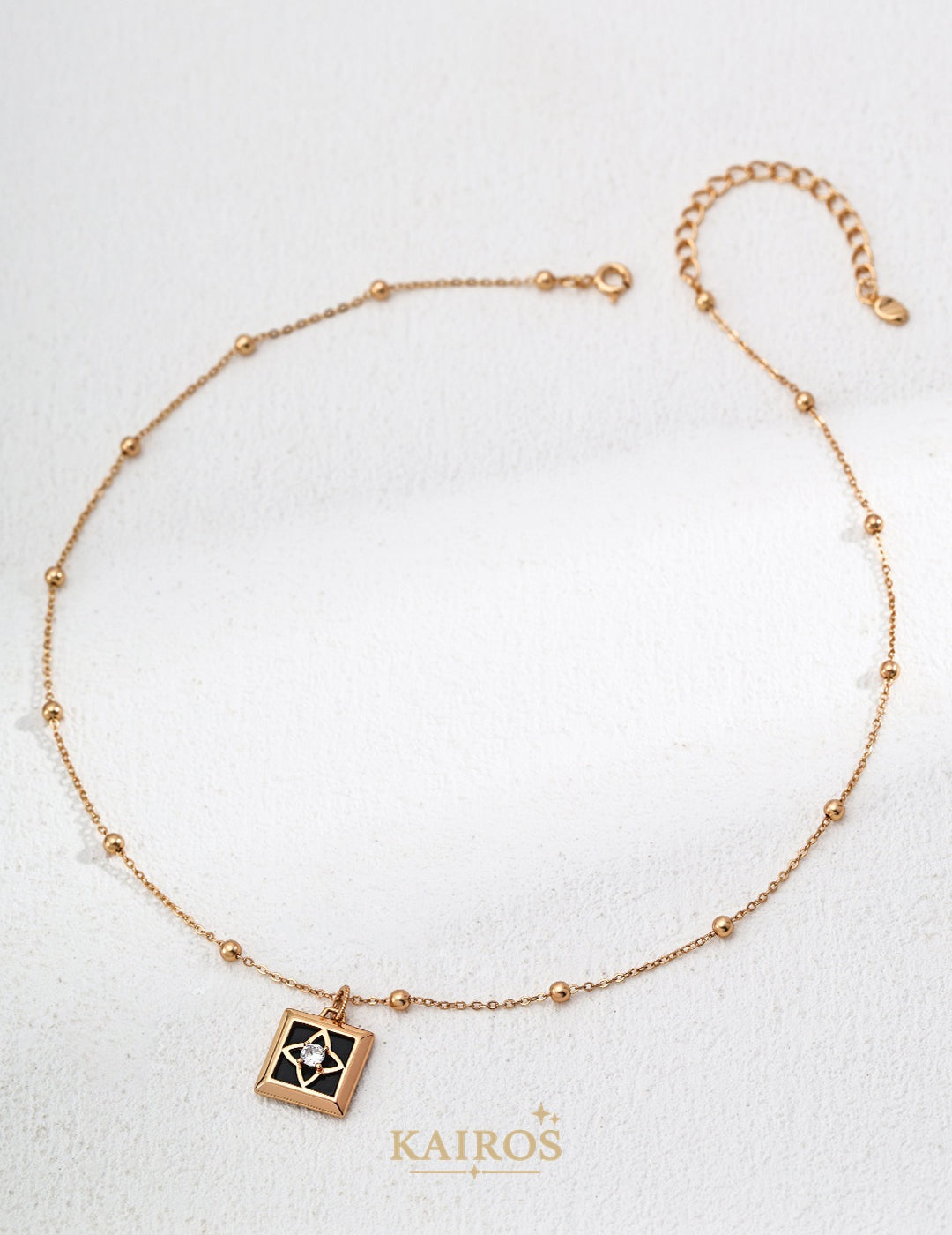 Kairos logo-only cover - Square Halo Black Agate Pendant Necklace