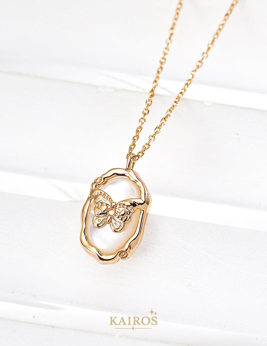 Kairos logo-only cover - Butterfly Whisper Mother-of-Pearl Pendant Necklace